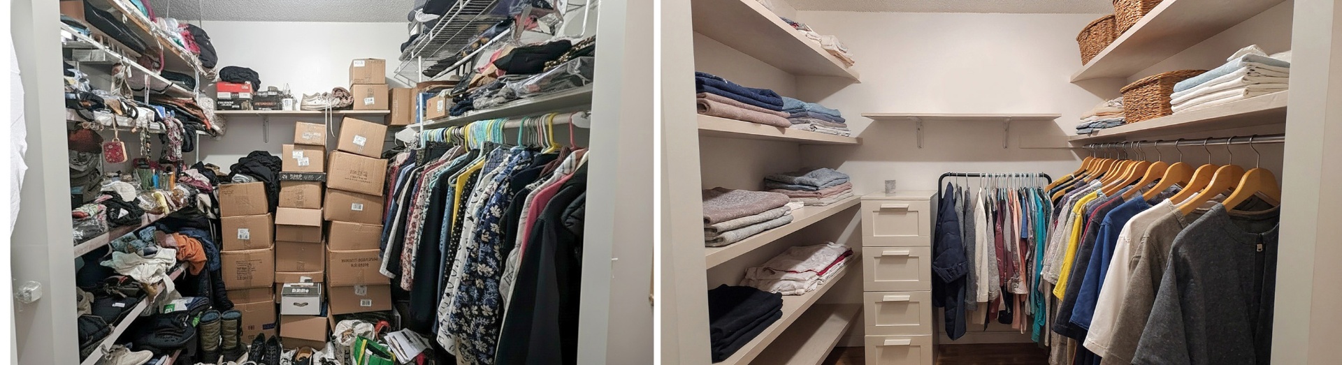 Closet simplified — before and after